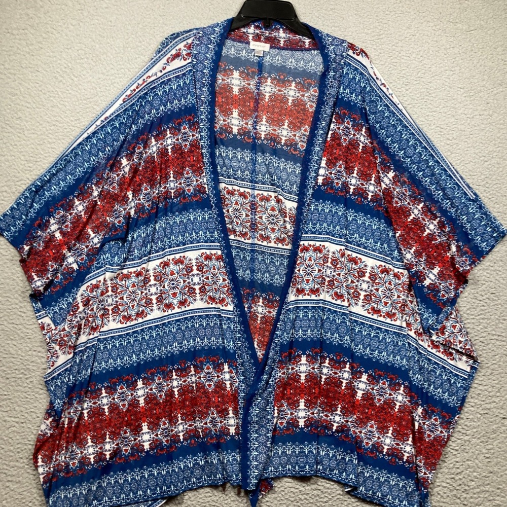 Avenue Kimono Wrap Womens 22/24 Blue Red Paisley Medallion Boho Open Front Flowy